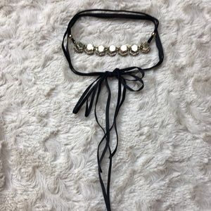 New black velvet charm gem choker necklace